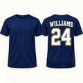 Pledgeletics navy personalized player shirt with blank front and Williams number 24 back